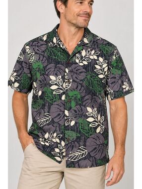 Vintage Go Barefoot Hawaiian Shirt Mens S Aloha Tropical Leaf Made USA 70s 80s